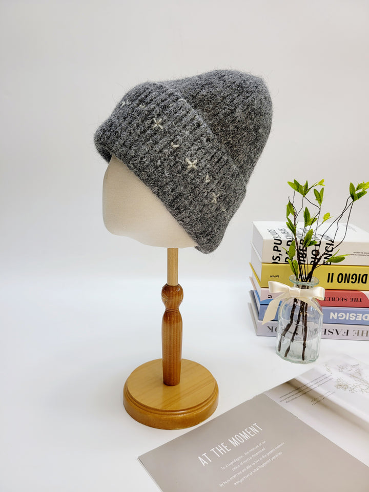 100% Wool Soft Beanie with Stitch