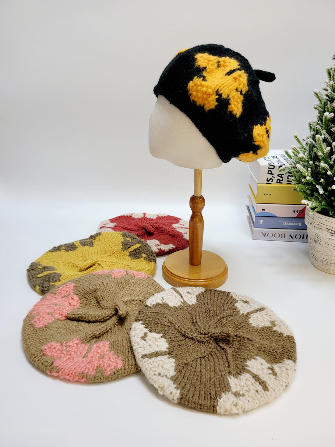 100% Wool Knitted Beret, Colorful Winter Beret