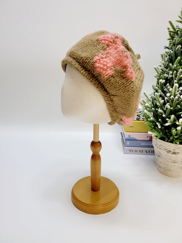 100% Wool Knitted Beret, Colorful Winter Beret