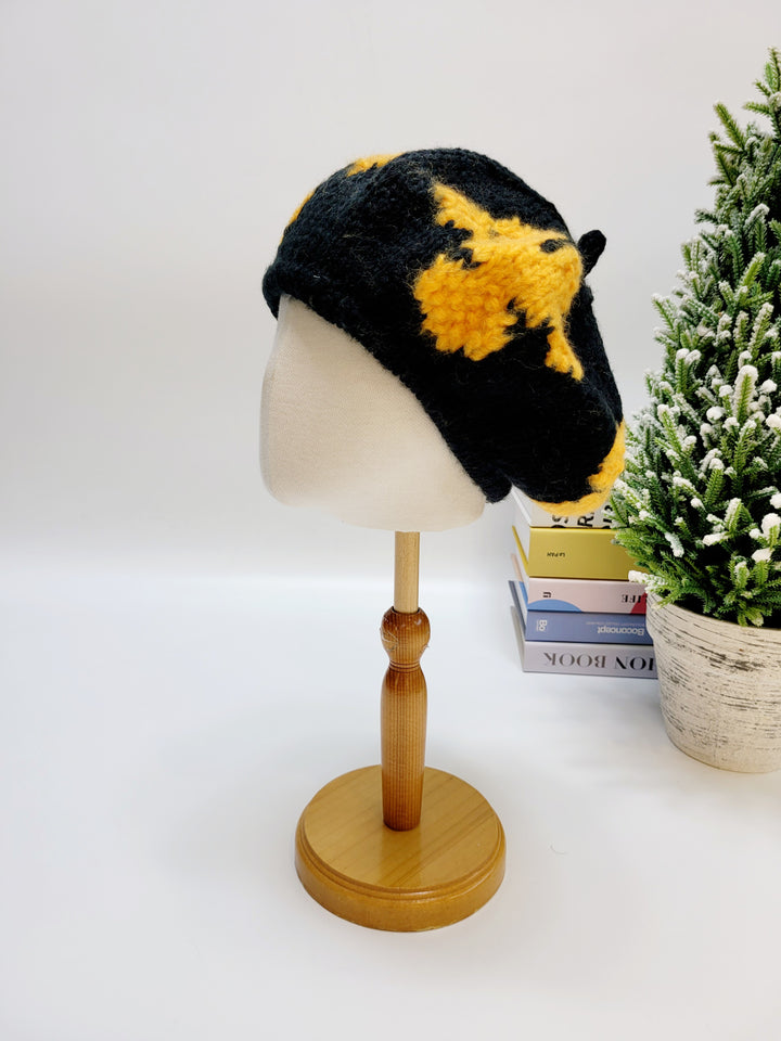 100% Wool Knitted Beret, Colorful Winter Beret