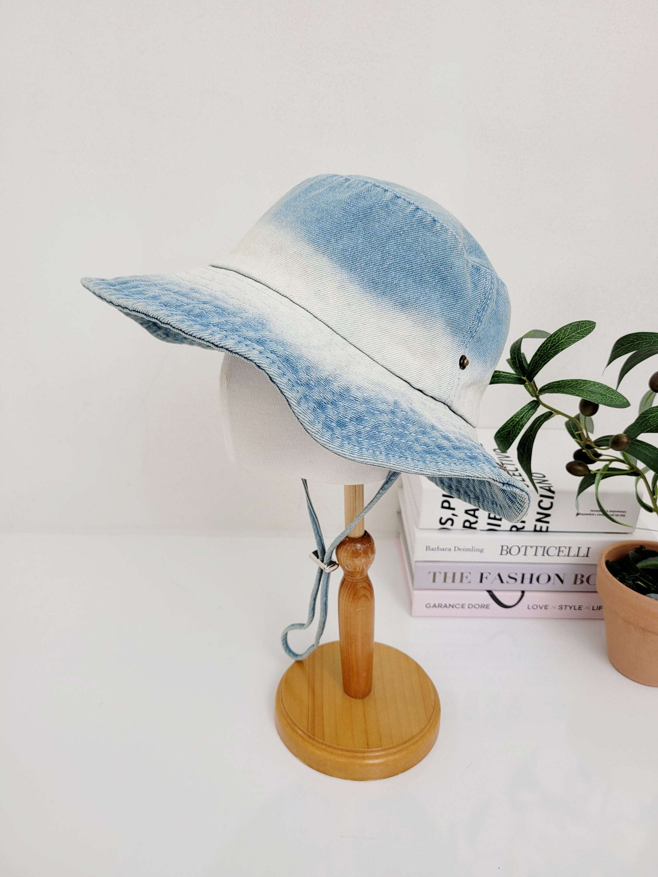 Vintage Washed Cotton Denim Safari Hat with Adjustable Fit and
