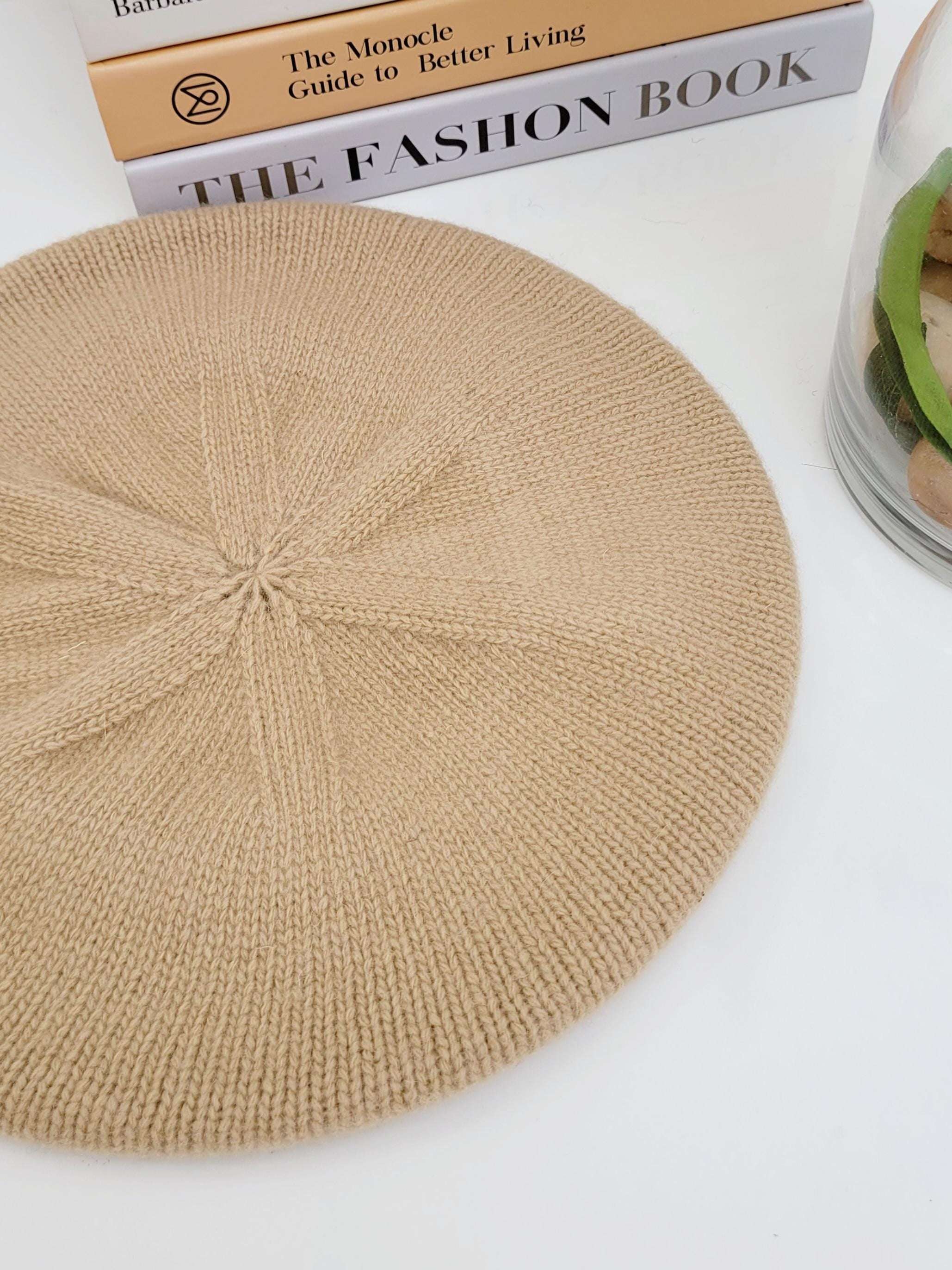 paris wool beret in beige knit—classic French-style hat with a subtly textured, soft wool finish
