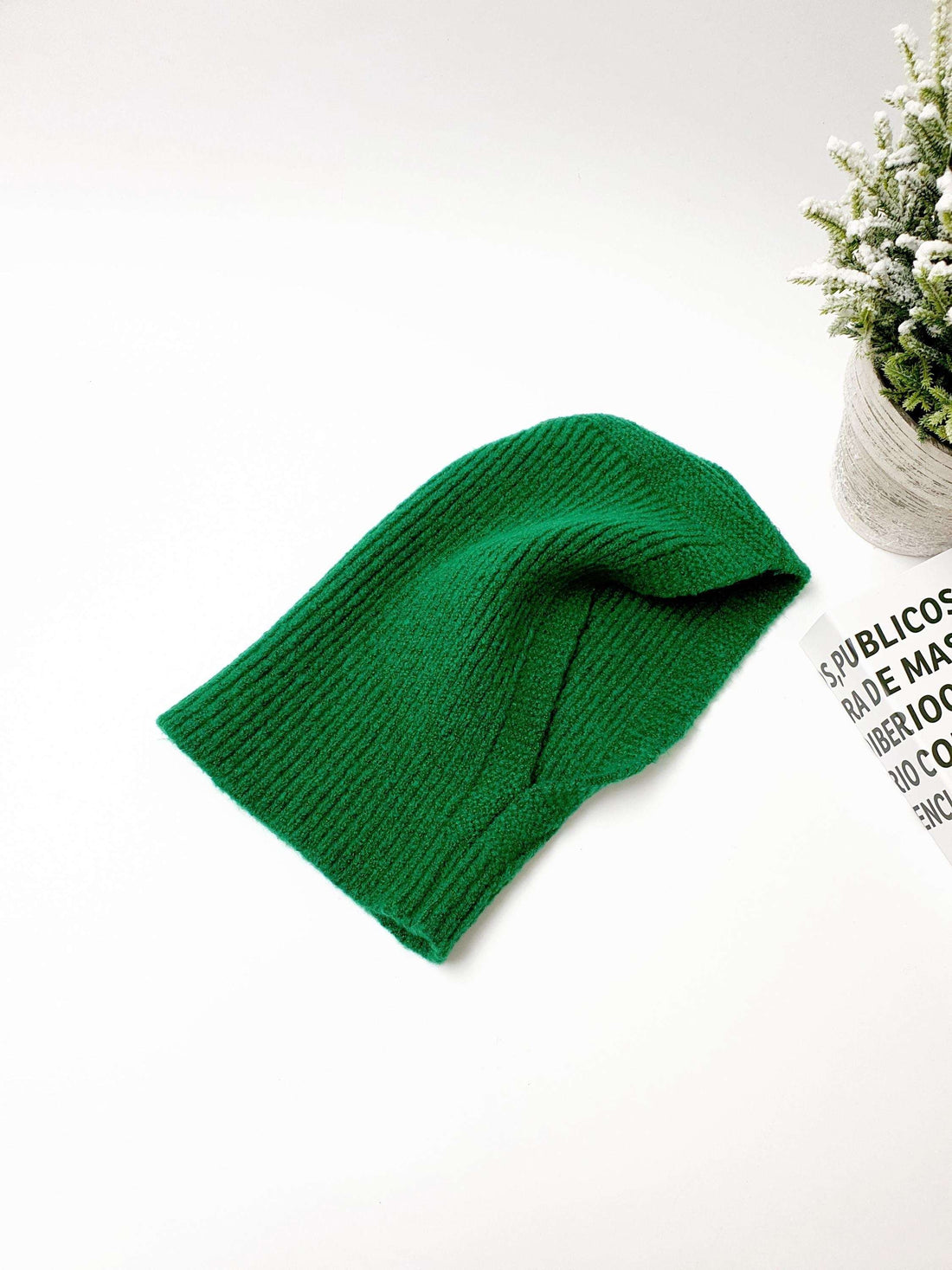 Green knit little riding hood - balaclava. A cozy and stylish head covering.