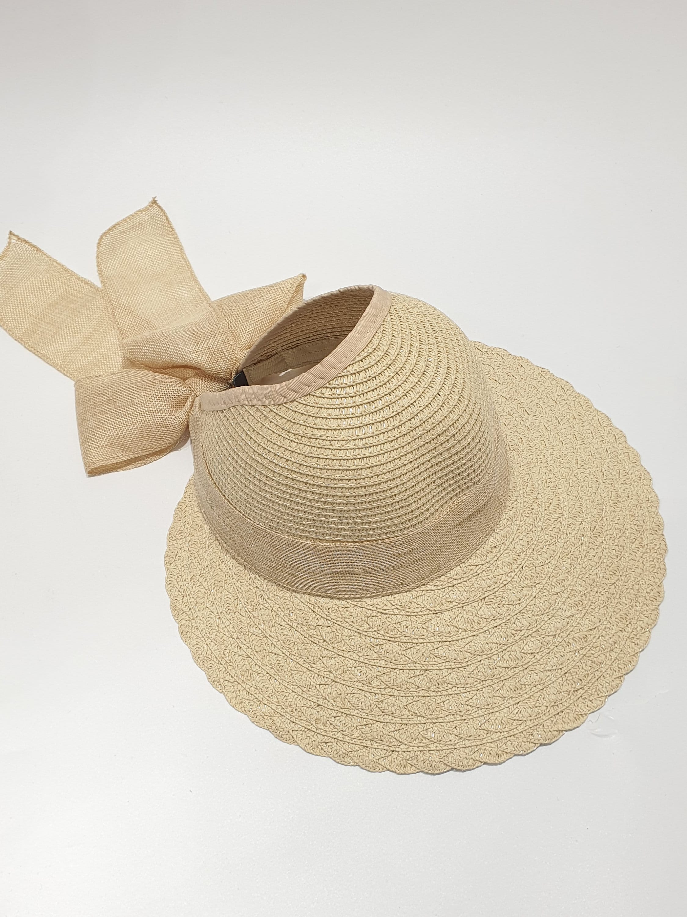 the big island: Beige straw sun hat with wide brim for sun protection, adorned with a stylish, oversized bow—perfect summer fashion for beach days
