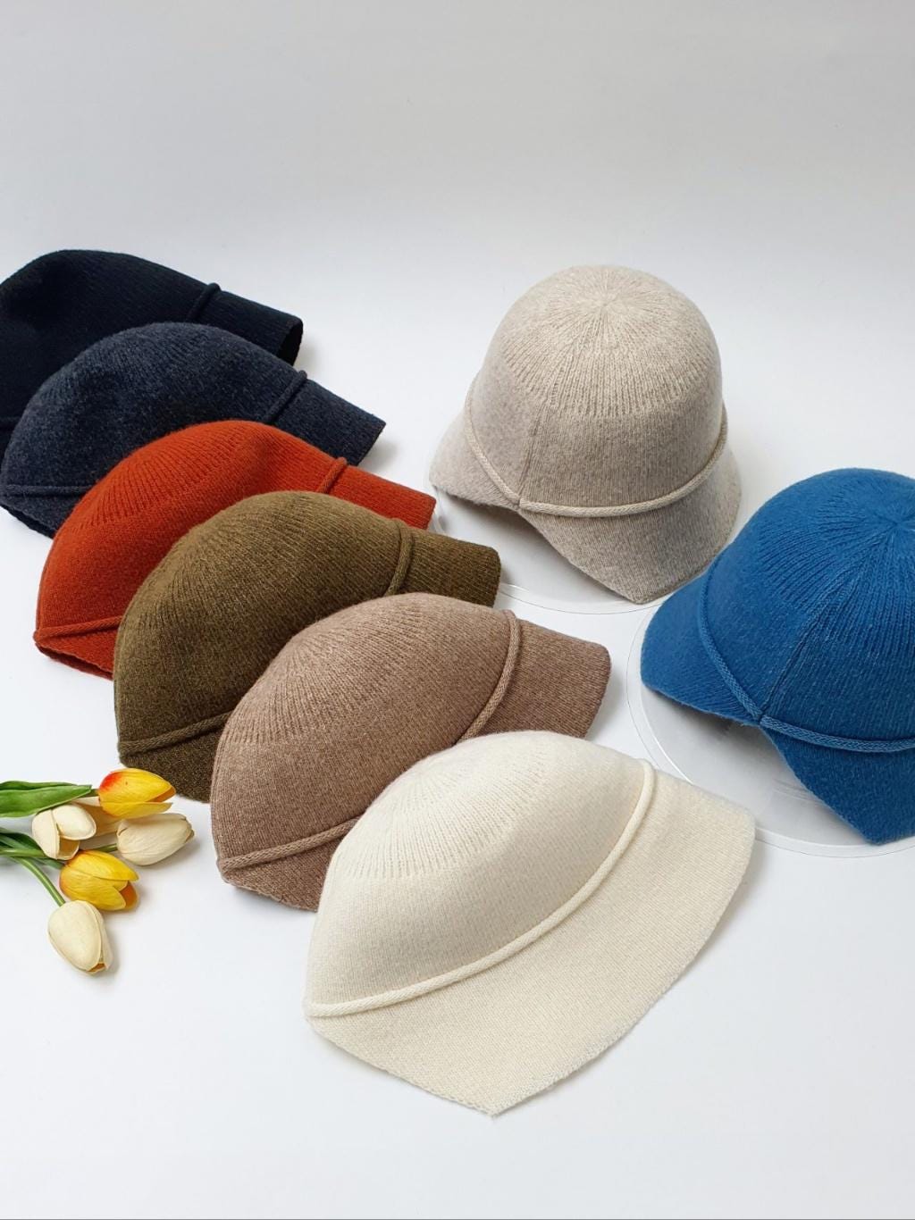 BLAIR knit hats: Assorted colors including beige, blue, olive, rust, brown, cream and black. Stylish wool headwear for fall/winter.