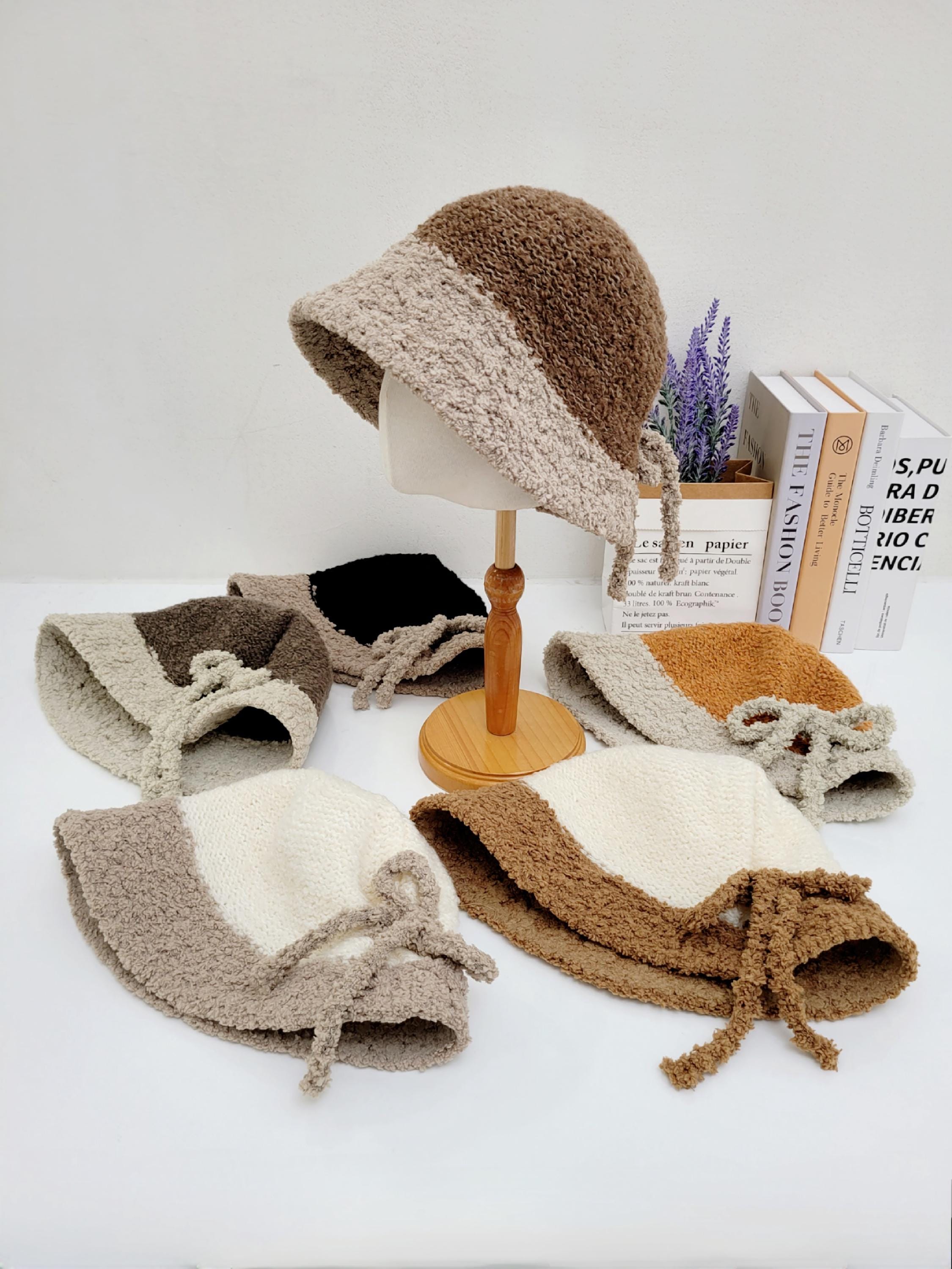 BOHO BUCKET - SHERPA hats in neutral tones: beige/brown, white/brown, tan/cream. Soft, plush sherpa texture, perfect for a cozy, stylish look.